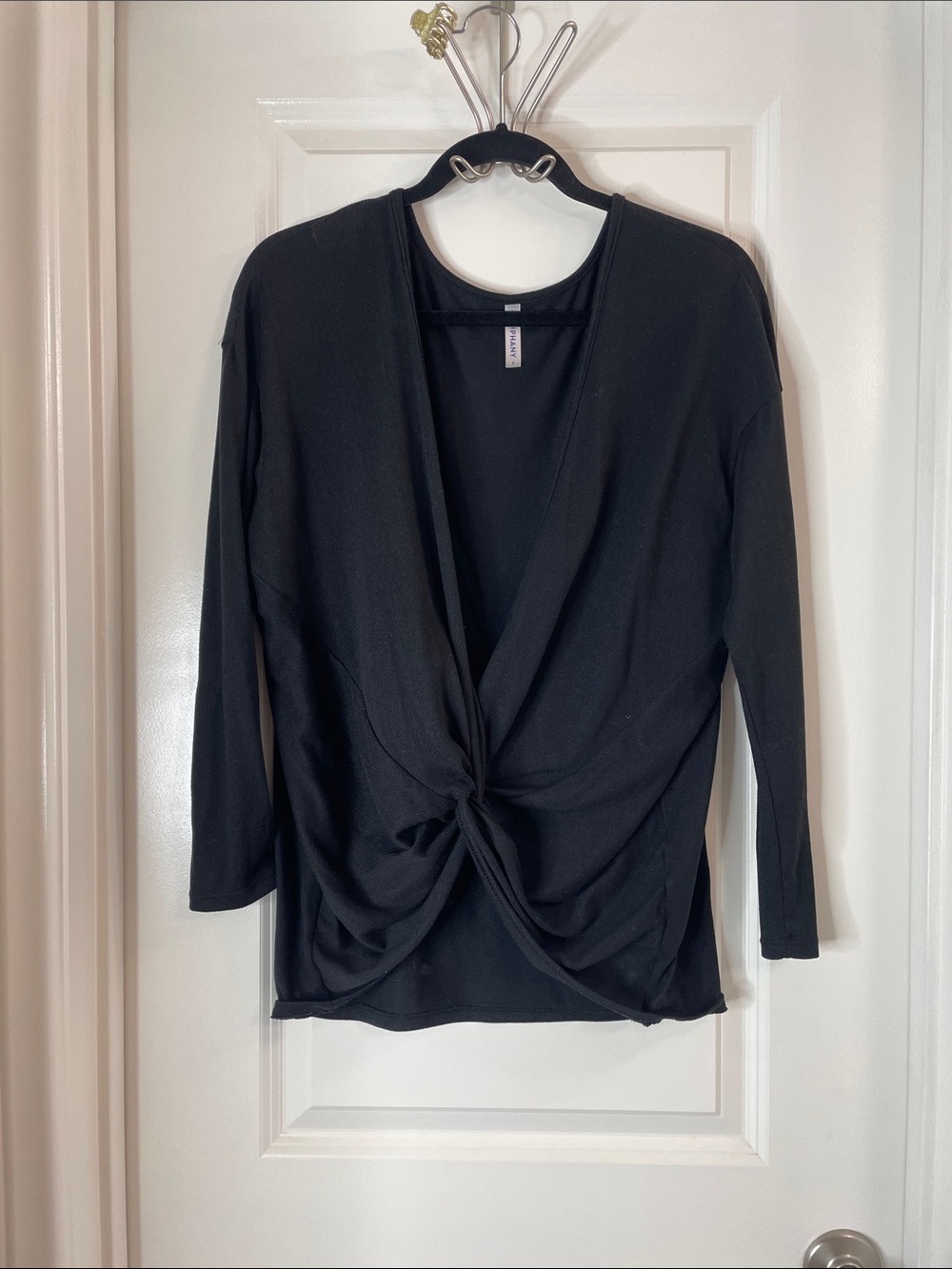 Piphany Black Twist-Knot Long Sleeve Top
